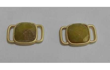 Piedra jade cuadrada 11mm Verde en metal Oro Mate