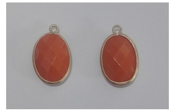 Ovalo cristal con metal 18*13mm Naranja opaco